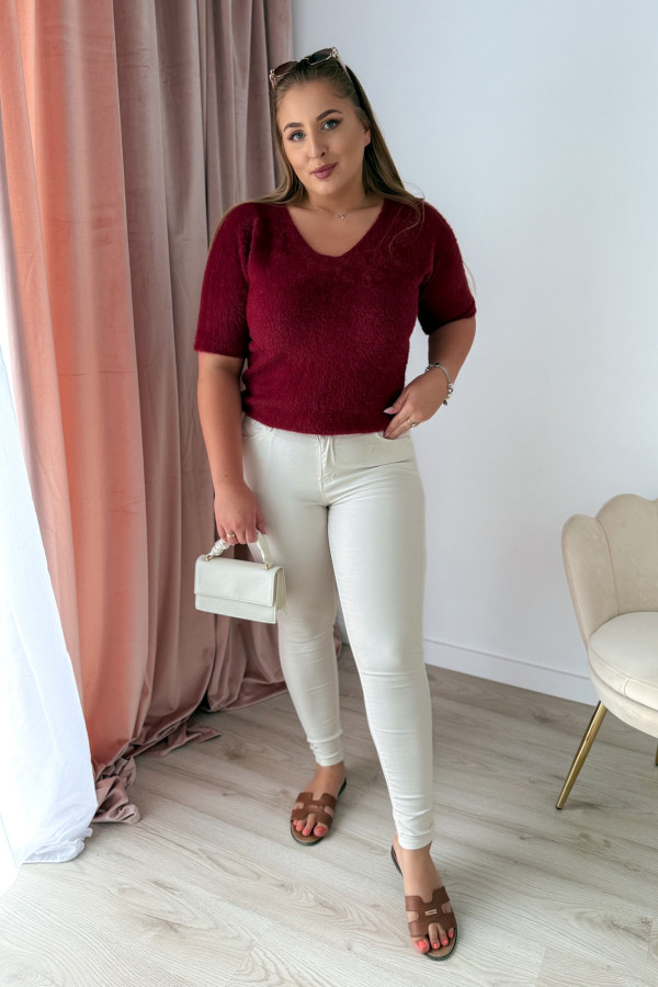 Sweter z dekoltem V Amber - bordo 8