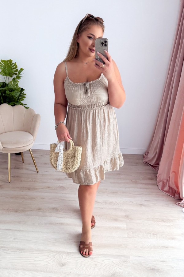 Sukienka na ramiączkach z falabanką Elina mini - beż 1