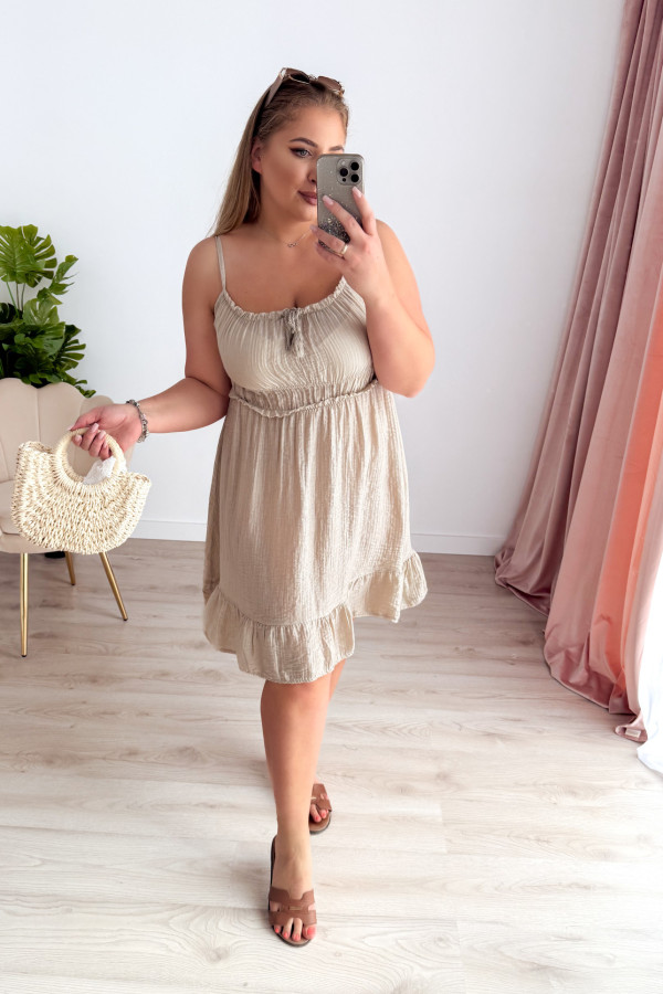 Sukienka na ramiączkach z falabanką Elina mini - beż 3