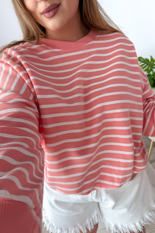 Bluza oversize nieocieplana w paski Voyage - brzoskwinia 2