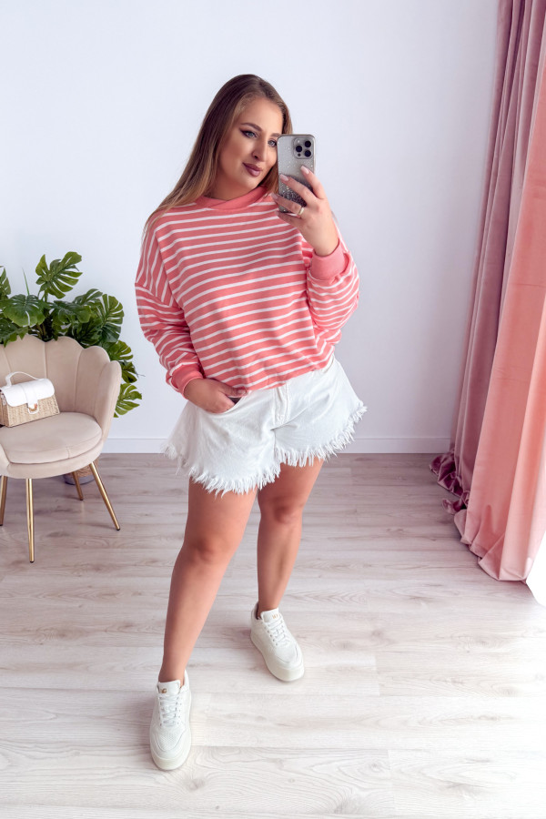 Bluza oversize nieocieplana w paski Voyage - brzoskwinia 3
