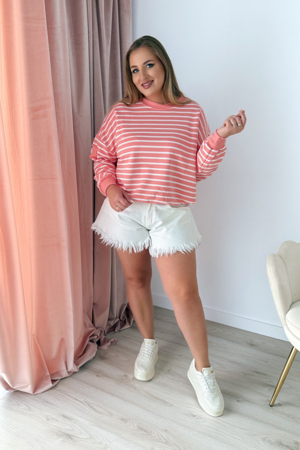 Bluza oversize nieocieplana w paski Voyage - brzoskwinia