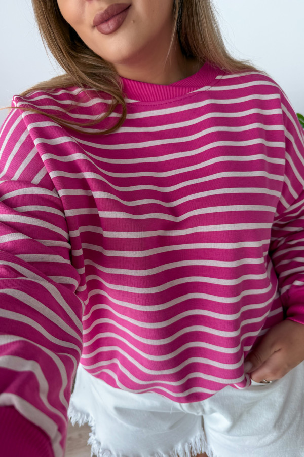 Bluza oversize nieocieplana w paski Voyage - fuksja 1
