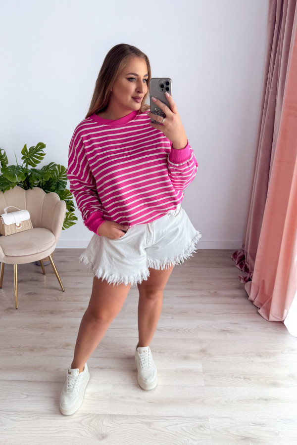 Bluza oversize nieocieplana w paski Voyage - fuksja 2