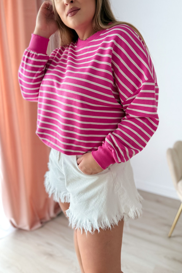 Bluza oversize nieocieplana w paski Voyage - fuksja 7