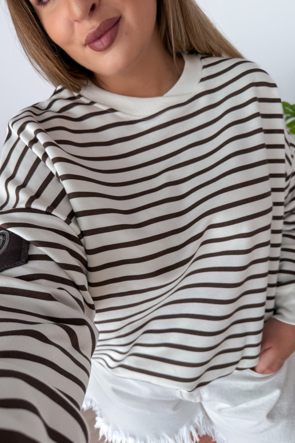 Bluza oversize nieocieplana w paski Voyage - czekolada 3