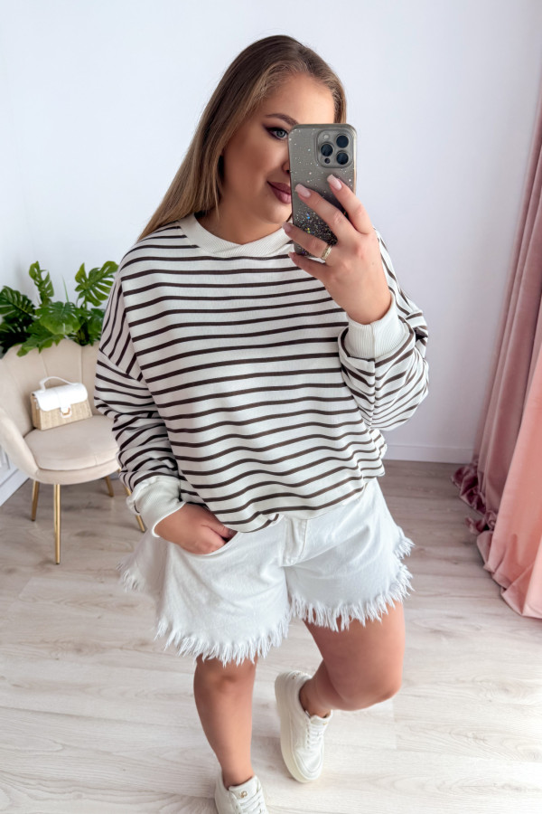 Bluza oversize nieocieplana w paski Voyage - czekolada 4