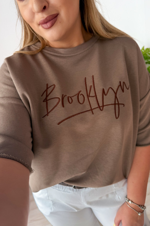 Bluza oversize na krótki rękaw z wyszytym napisem Brooklyn - fango 1