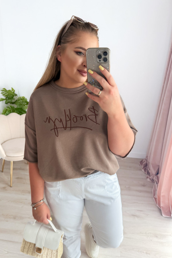 Bluza oversize na krótki rękaw z wyszytym napisem Brooklyn - fango 3