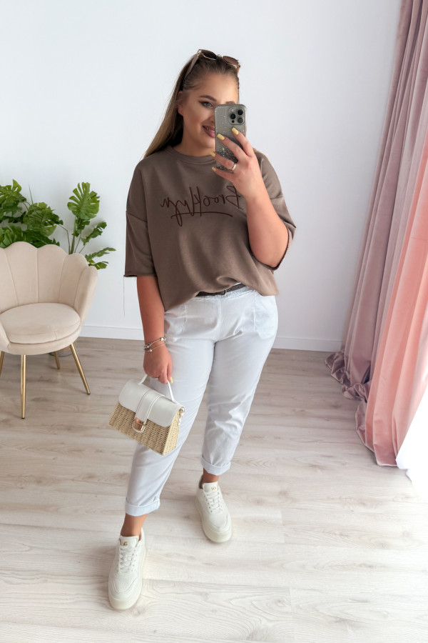 Bluza oversize na krótki rękaw z wyszytym napisem Brooklyn - fango 5