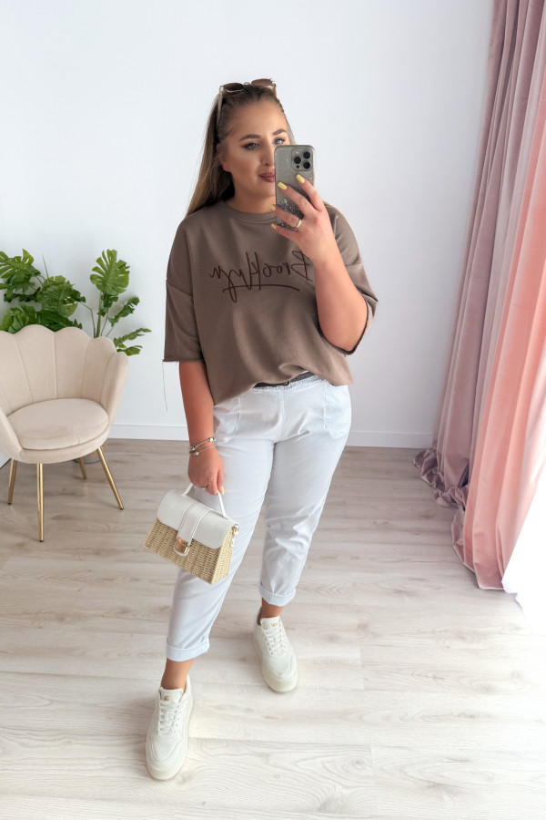 Bluza oversize na krótki rękaw z wyszytym napisem Brooklyn - fango 6