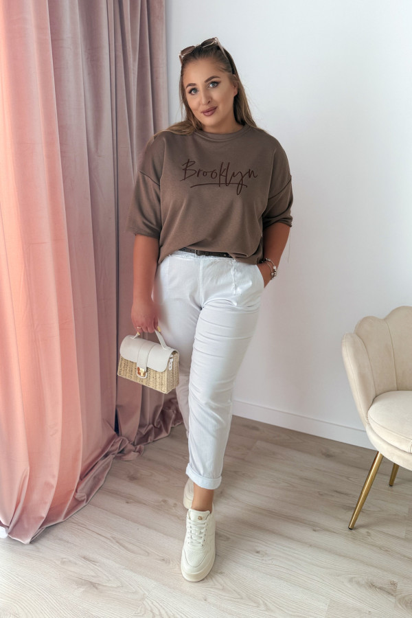 Bluza oversize na krótki rękaw z wyszytym napisem Brooklyn - fango