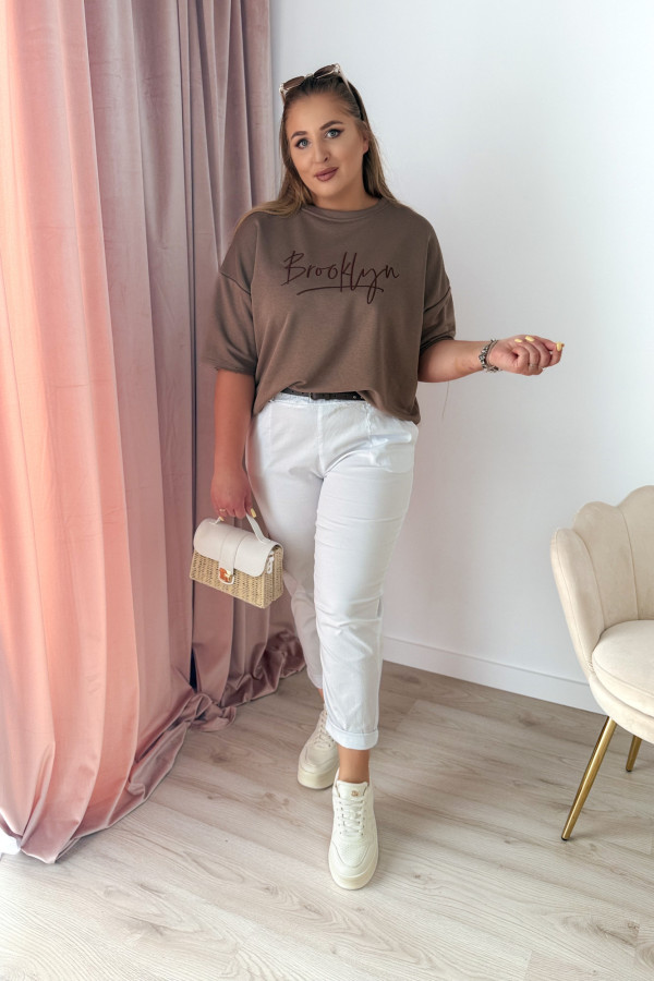 Bluza oversize na krótki rękaw z wyszytym napisem Brooklyn - fango 8