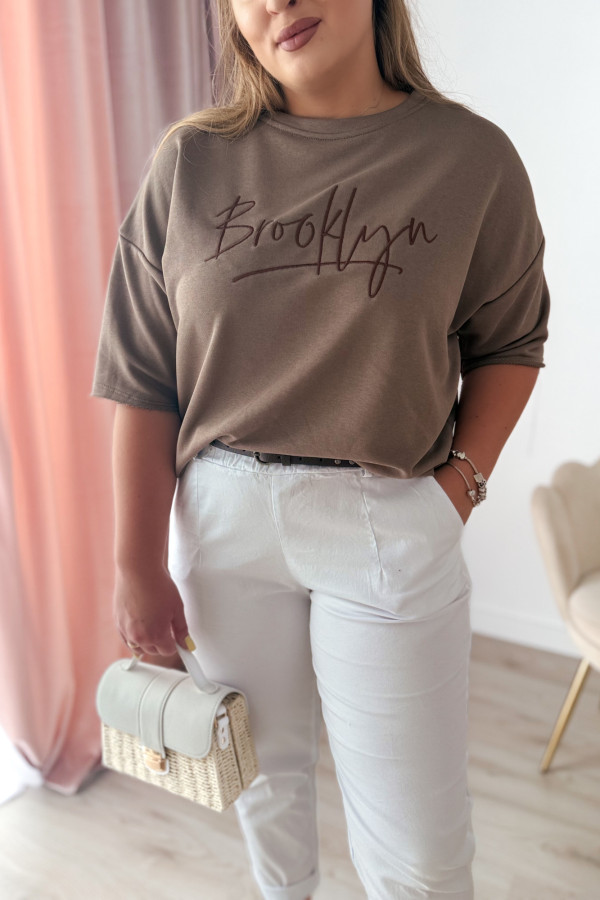Bluza oversize na krótki rękaw z wyszytym napisem Brooklyn - fango 9