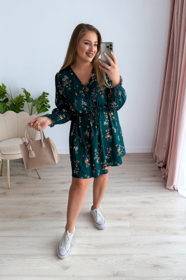 PREORDER Sukienka krótka plus size butelkowa zieleń w kwiatki Nola (dostawa 11.07.) 1
