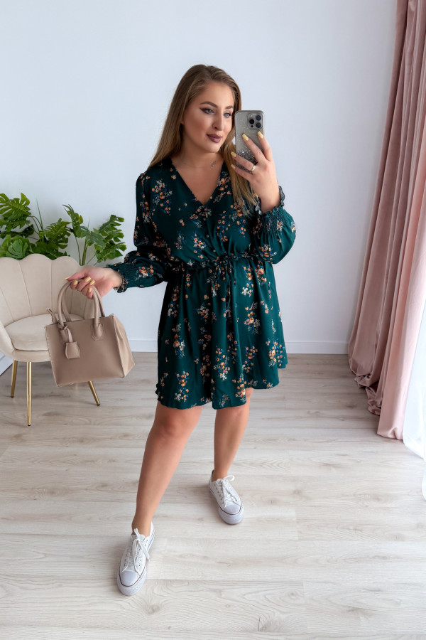 PREORDER Sukienka krótka plus size butelkowa zieleń w kwiatki Nola (dostawa 11.07.) 2