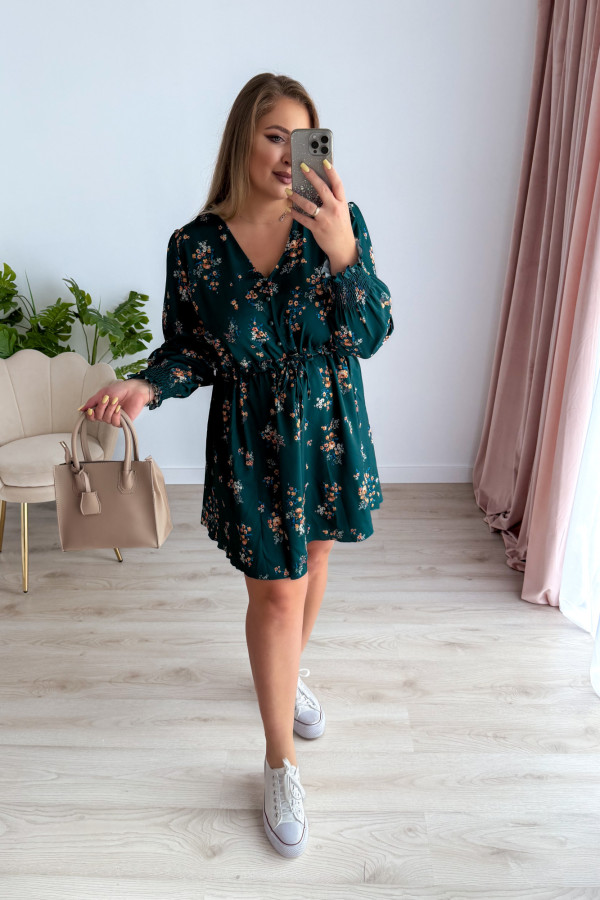 PREORDER Sukienka krótka plus size butelkowa zieleń w kwiatki Nola (dostawa 11.07.) 3