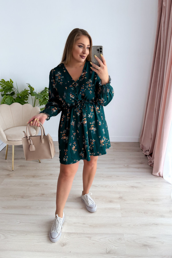 PREORDER Sukienka krótka plus size butelkowa zieleń w kwiatki Nola (dostawa 11.07.) 4