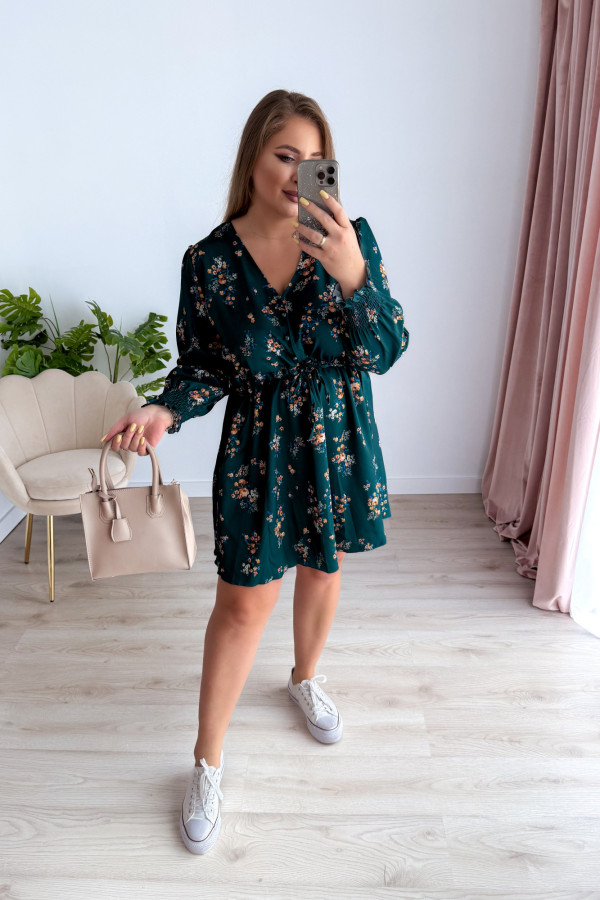 PREORDER Sukienka krótka plus size butelkowa zieleń w kwiatki Nola (dostawa 11.07.) 5