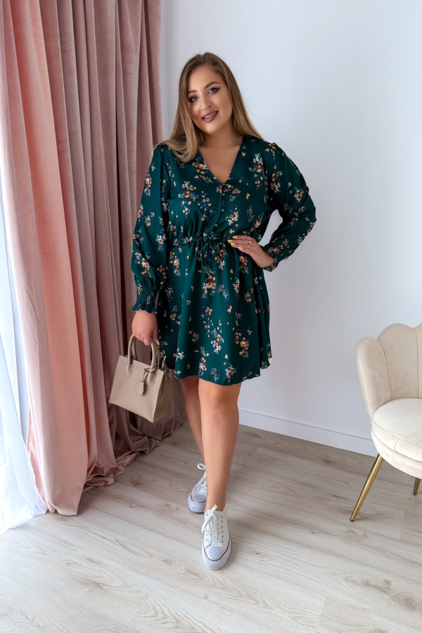 PREORDER Sukienka krótka plus size butelkowa zieleń w kwiatki Nola (dostawa 11.07.) 6