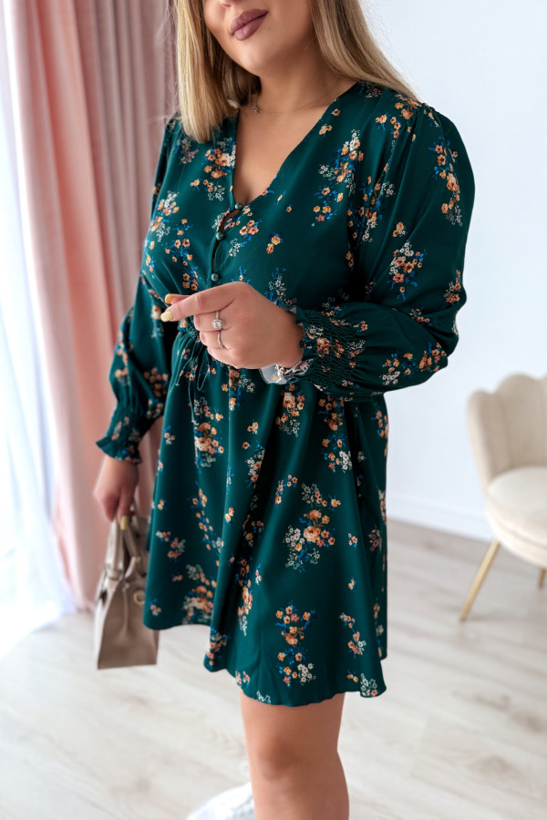 PREORDER Sukienka krótka plus size butelkowa zieleń w kwiatki Nola (dostawa 11.07.) 7