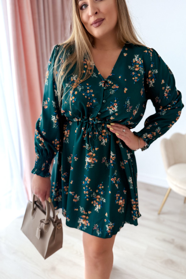 PREORDER Sukienka krótka plus size butelkowa zieleń w kwiatki Nola (dostawa 11.07.) 9