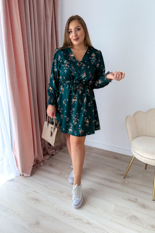 Sukienka krótka plus size butelkowa zieleń w kwiatki Nola