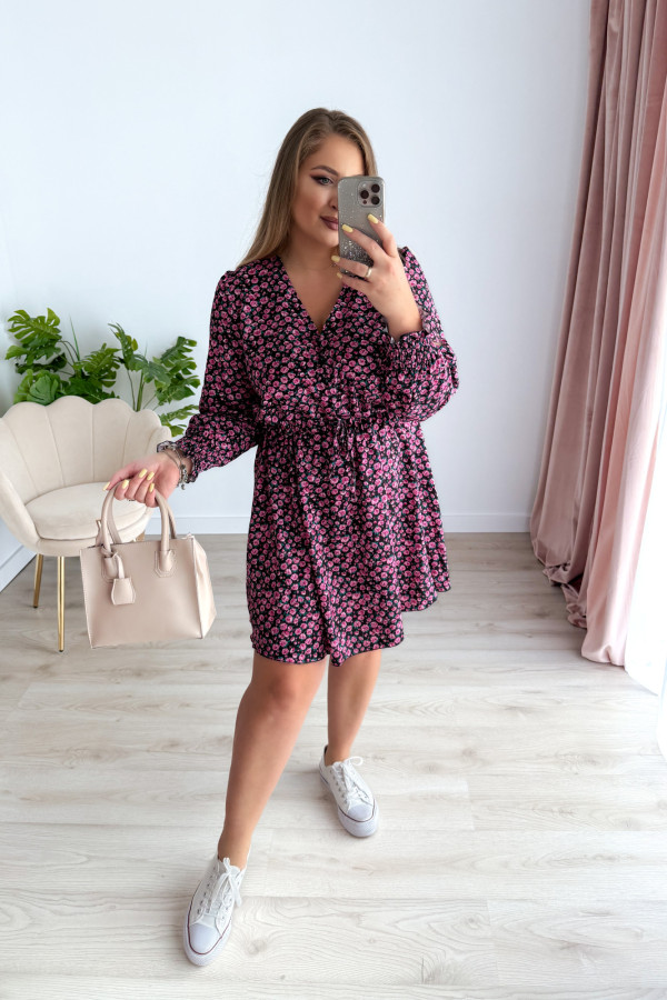 Sukienka krótka plus size czarna w różowe kwiatki Nola 9
