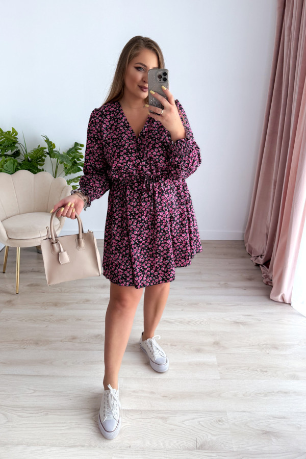Sukienka krótka plus size czarna w różowe kwiatki Nola 10