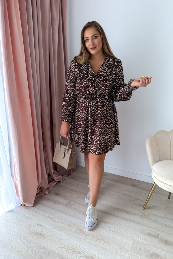 Sukienka krótka plus size czekoladowa w plamki Nola
