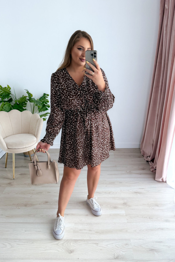 PREORDER Sukienka krótka plus size czekoladowa w plamki Nola (dostawa 11.07.) 11