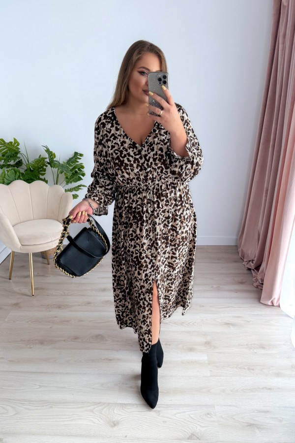Sukienka plus size wiskozowa midi z dekoltem V w panterkę Calina 5