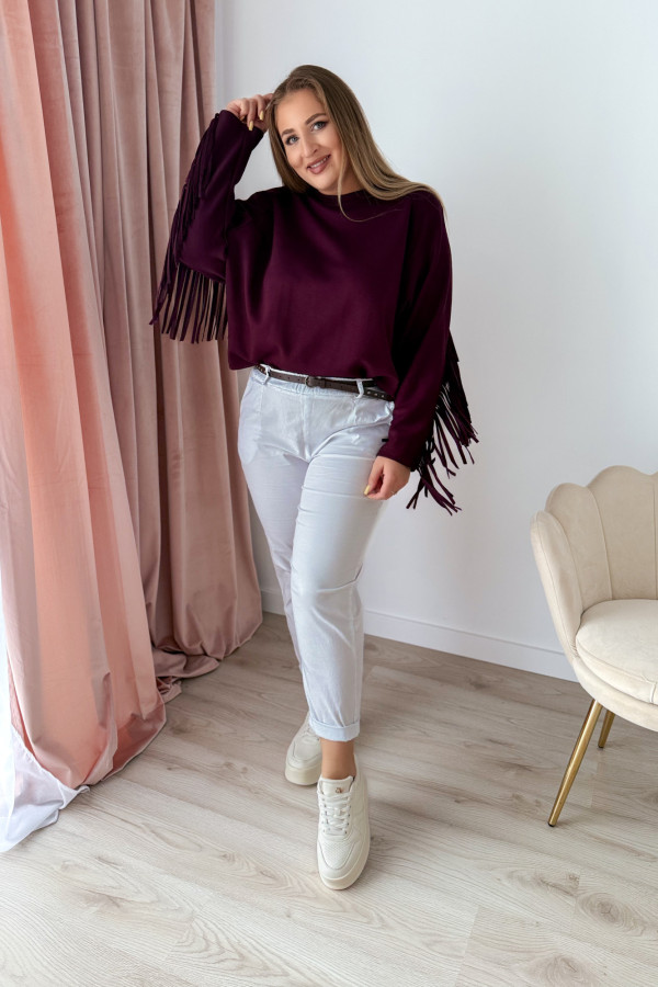 Bluza oversize z frędzlami Mireya - śliwka
