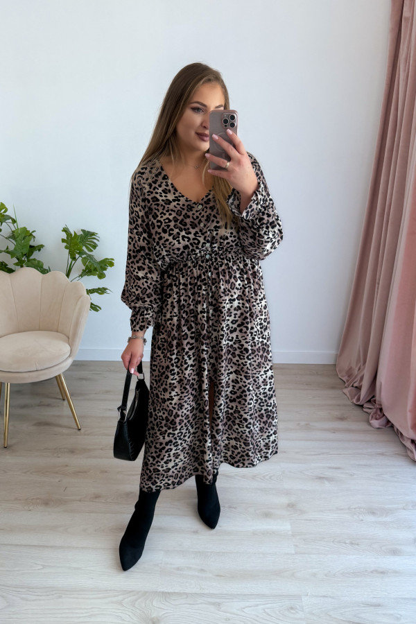 Sukienka plus size wiskozowa midi z dekoltem V fango w czarną panterkę Calina 4