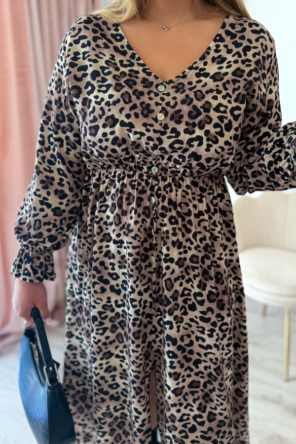 Sukienka plus size wiskozowa midi z dekoltem V fango w czarną panterkę Calina 5
