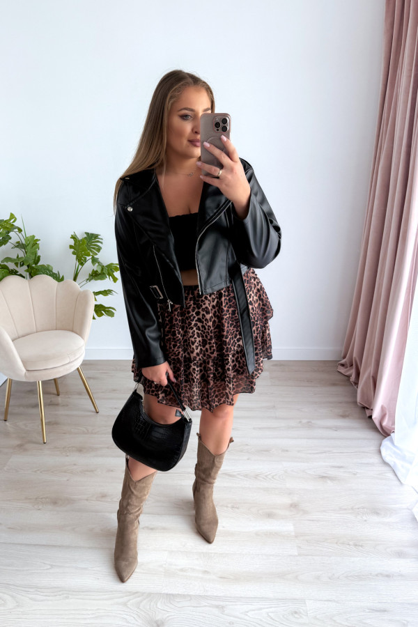 Spódniczka krótka z falbankami karmelowa w panterkę Clover 4