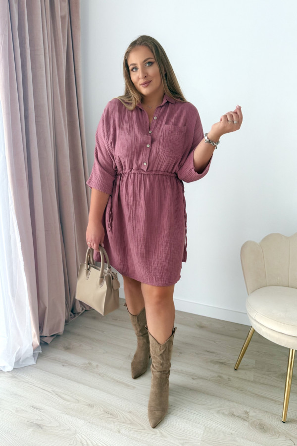 Sukienka muślinowa z guzikami na dekolcie plus size Miranda - jagoda 6