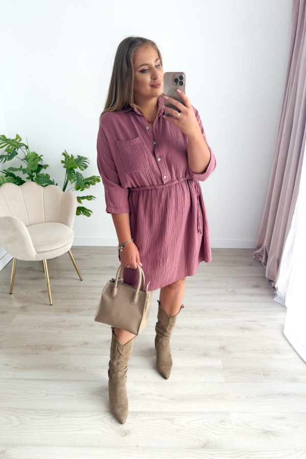 Sukienka muślinowa z guzikami na dekolcie plus size Miranda - jagoda 7