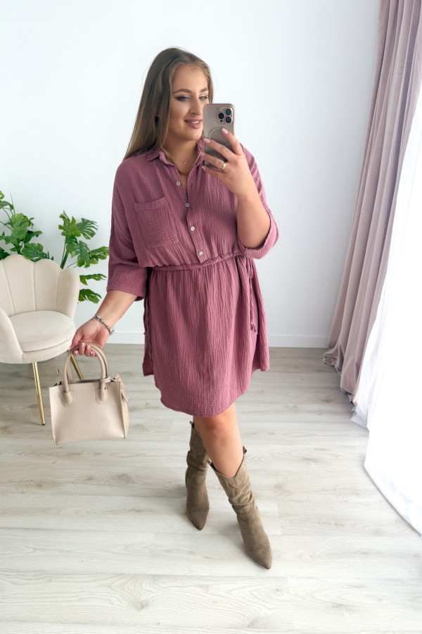 Sukienka muślinowa z guzikami na dekolcie plus size Miranda - jagoda 8