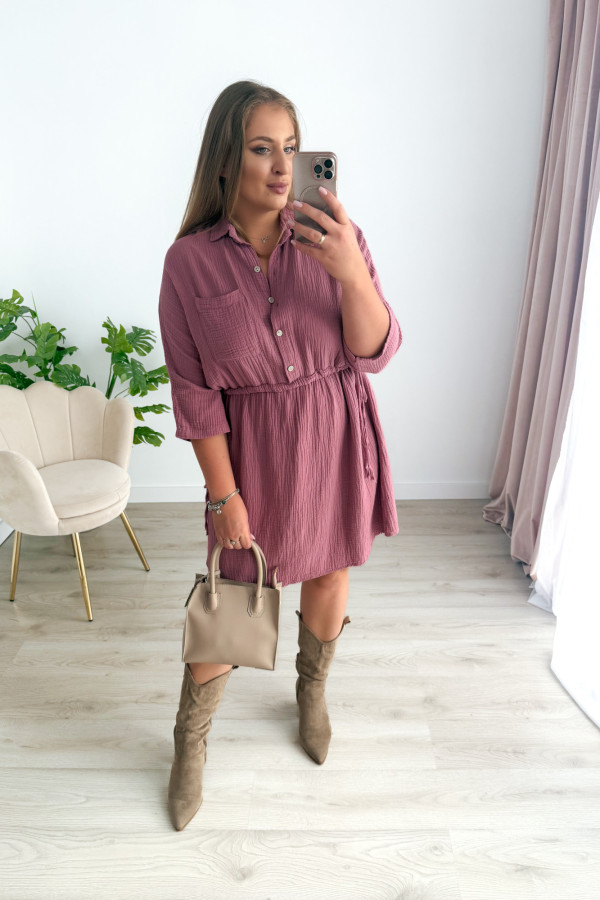 Sukienka muślinowa z guzikami na dekolcie plus size Miranda - jagoda 9