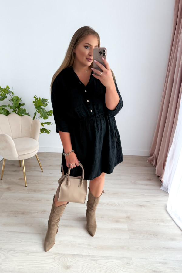 Sukienka muślinowa z guzikami na dekolcie plus size Miranda - czarna 6