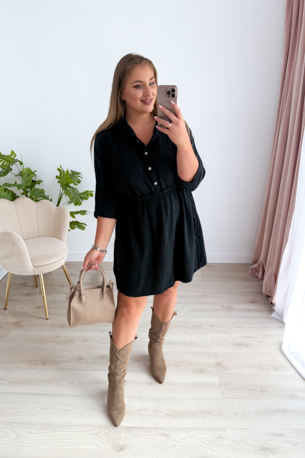 Sukienka muślinowa z guzikami na dekolcie plus size Miranda - czarna 7