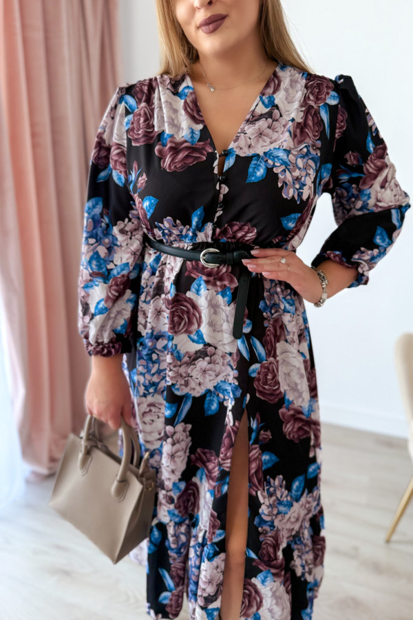 PREORDER Sukienka midi plus size czarna w kwiatowy wzór plus size Marcella (dostawa 2-3.09.) 2