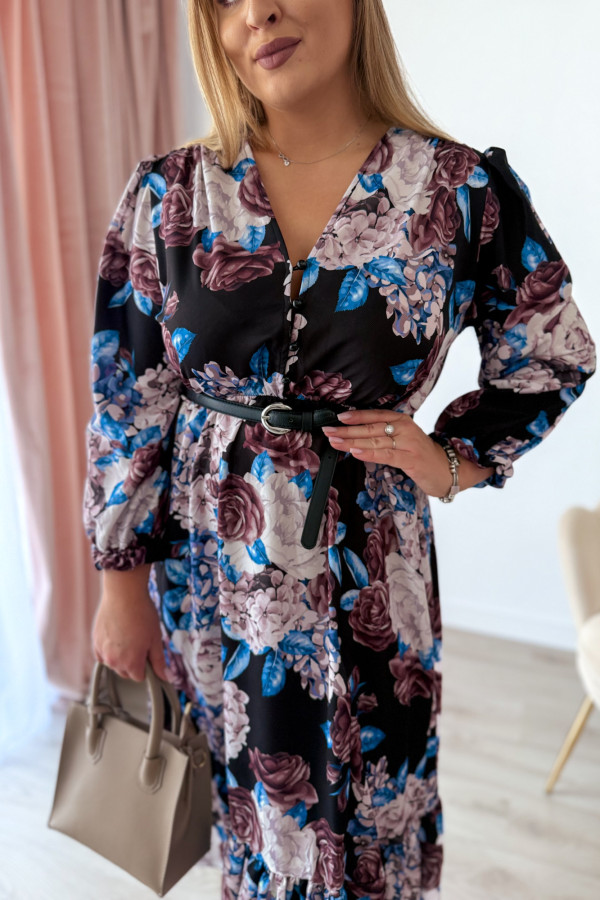PREORDER Sukienka midi plus size czarna w kwiatowy wzór plus size Marcella (dostawa 2-3.09.) 3