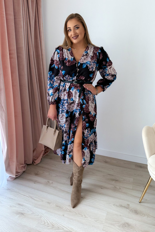 PREORDER Sukienka midi plus size czarna w kwiatowy wzór plus size Marcella (dostawa 2-3.09.) 4