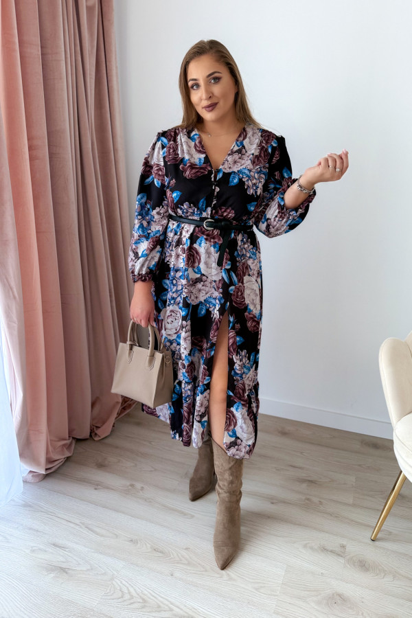 PREORDER Sukienka midi plus size czarna w kwiatowy wzór plus size Marcella (dostawa 2-3.09.) 5