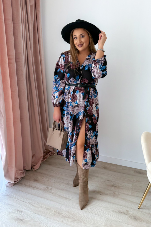 PREORDER Sukienka midi plus size czarna w kwiatowy wzór plus size Marcella (dostawa 2-3.09.) 6
