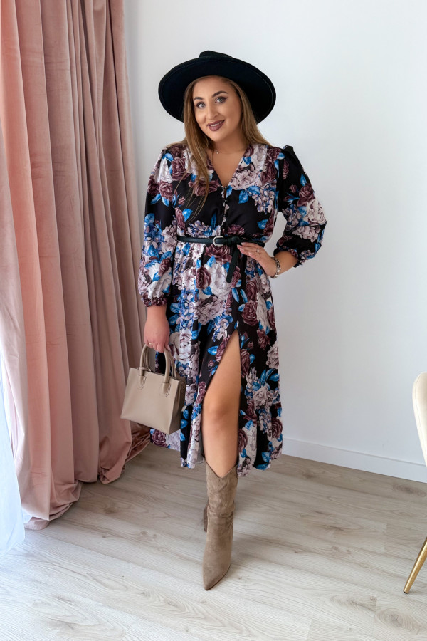 PREORDER Sukienka midi plus size czarna w kwiatowy wzór plus size Marcella (dostawa 2-3.09.) 7