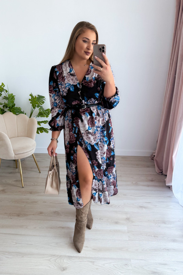 PREORDER Sukienka midi plus size czarna w kwiatowy wzór plus size Marcella (dostawa 2-3.09.) 8
