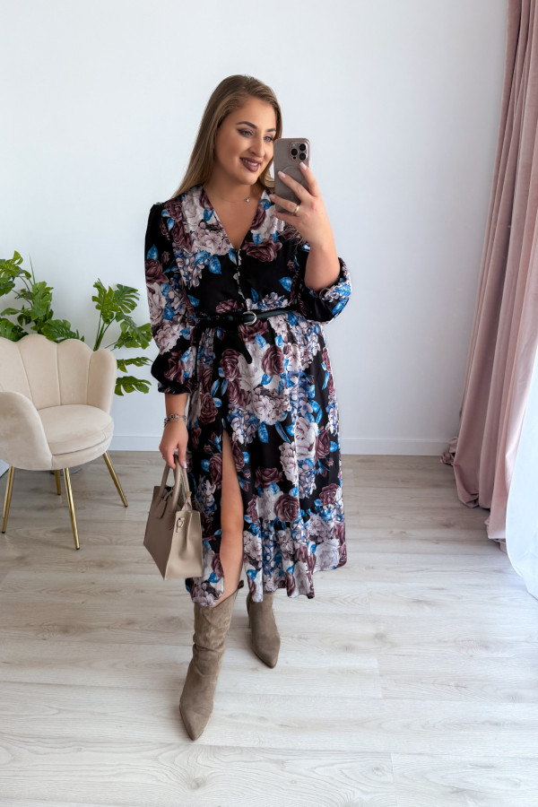 PREORDER Sukienka midi plus size czarna w kwiatowy wzór plus size Marcella (dostawa 2-3.09.) 9